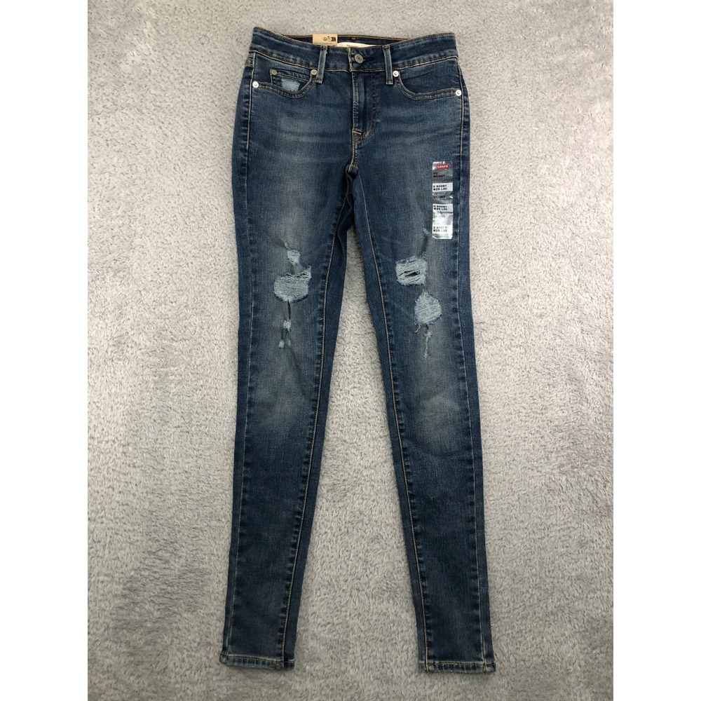 Levis 711 Skinny Jeans Women 0 Short (25x30) Blue NWT Distressed Denim